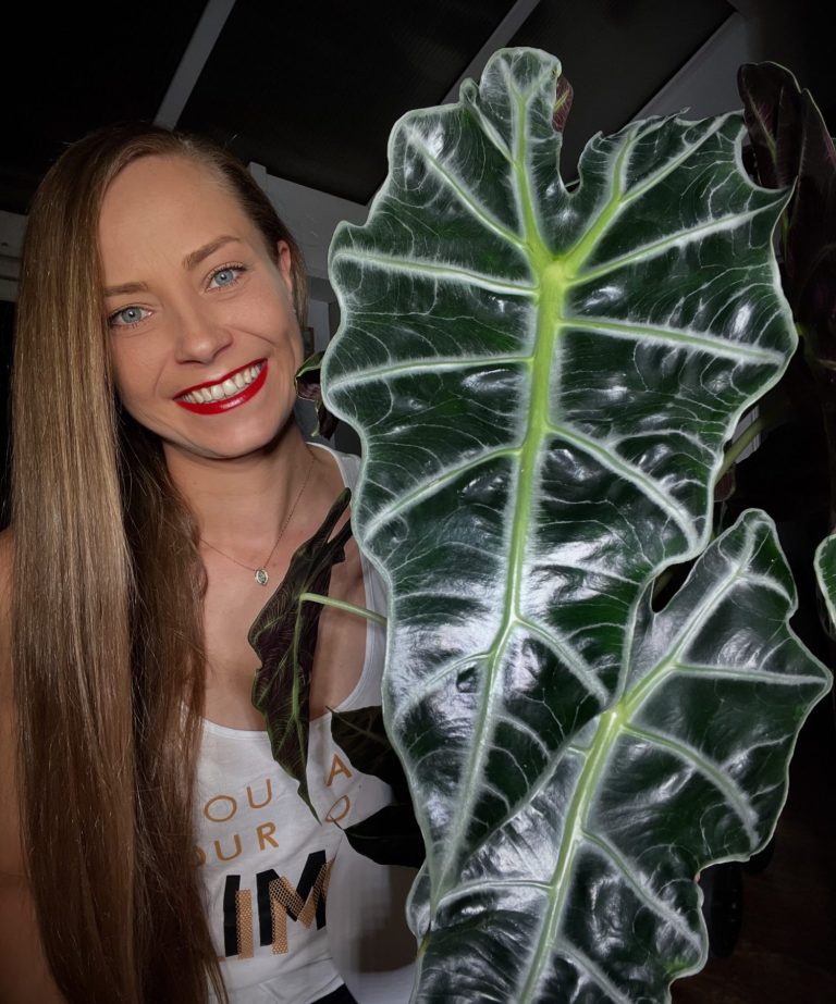 Founder of MiniGlassGardens holding a plant
